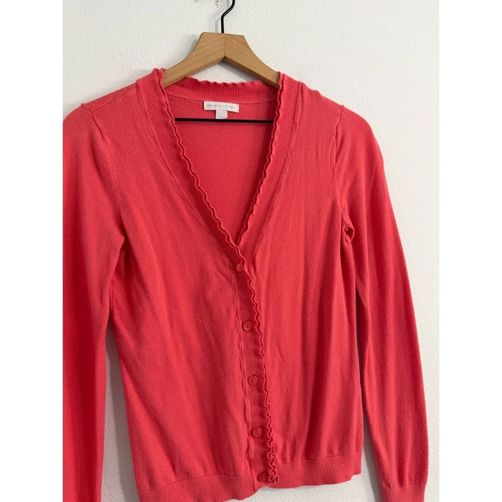 New York & Co - Coral Ruffle Button Down Cardigan Sweater Women's Size‎ S